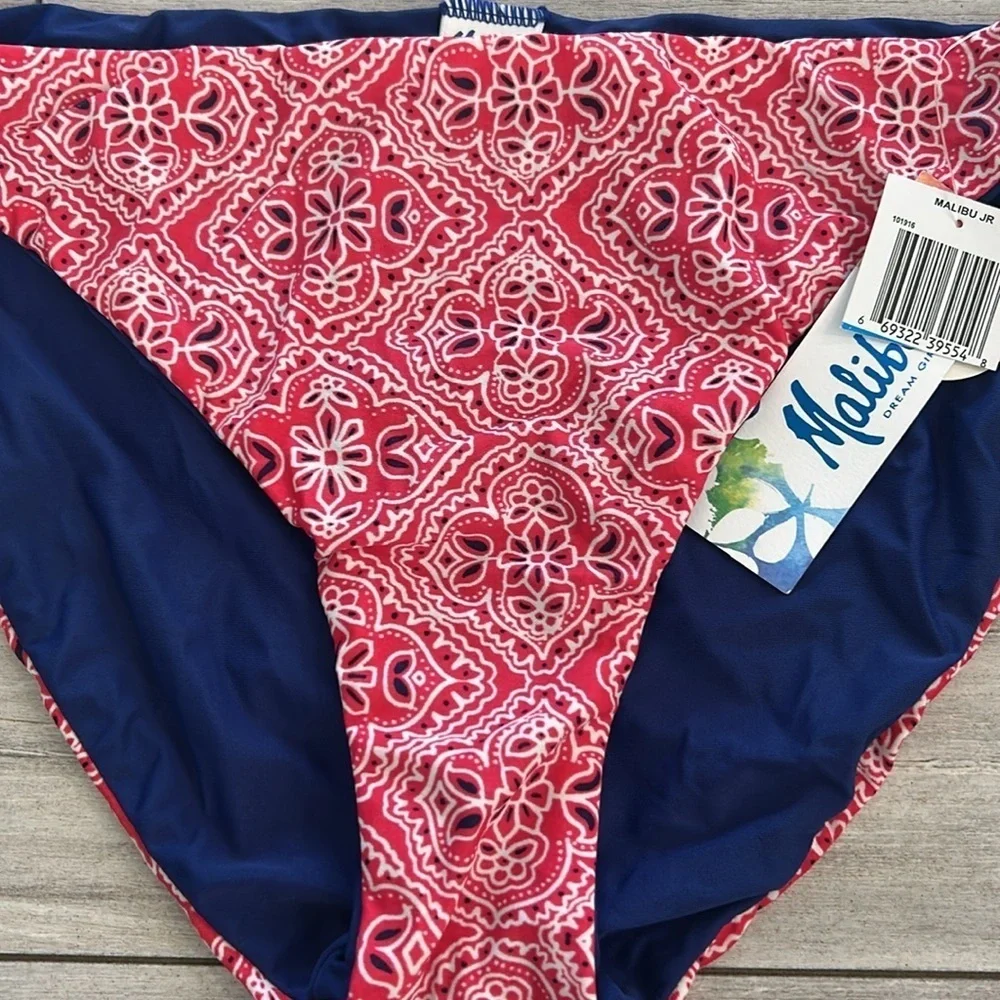 Malibu Dream Girl red bandana print bikini swim bottom size XL NEW